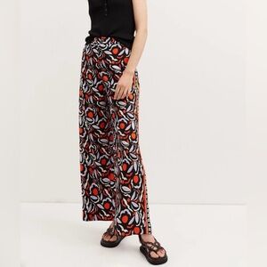 Anthropologie Black, Red & White Wide-Leg Printed Pants